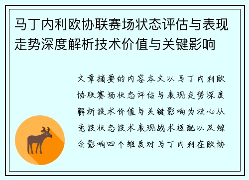 马丁内利欧协联赛场状态评估与表现走势深度解析技术价值与关键影响